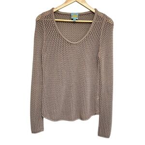 C&C California Fisherman Open Knit Sweater Top Women S Tan Beach Vacation Cruise